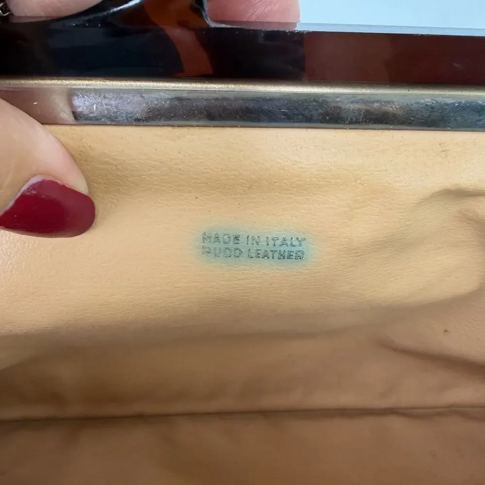 Vintage Unbranded Clutch Beige Genuine Italian Leather Mid-Century modern, retro